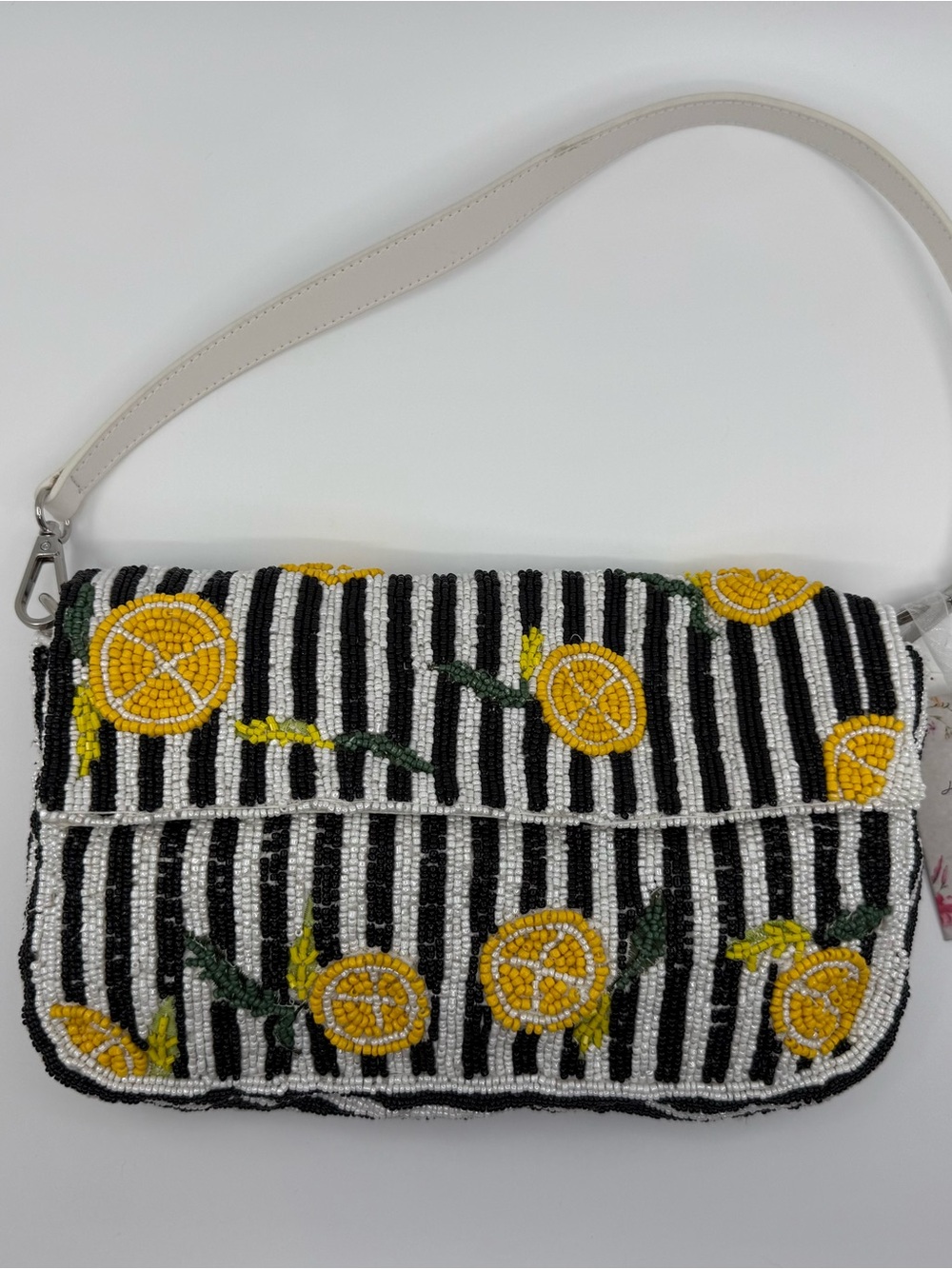 Beaded Lemon Shoulder Bag w/ Black & White Stripes Viral!!! Rare, hard to find!